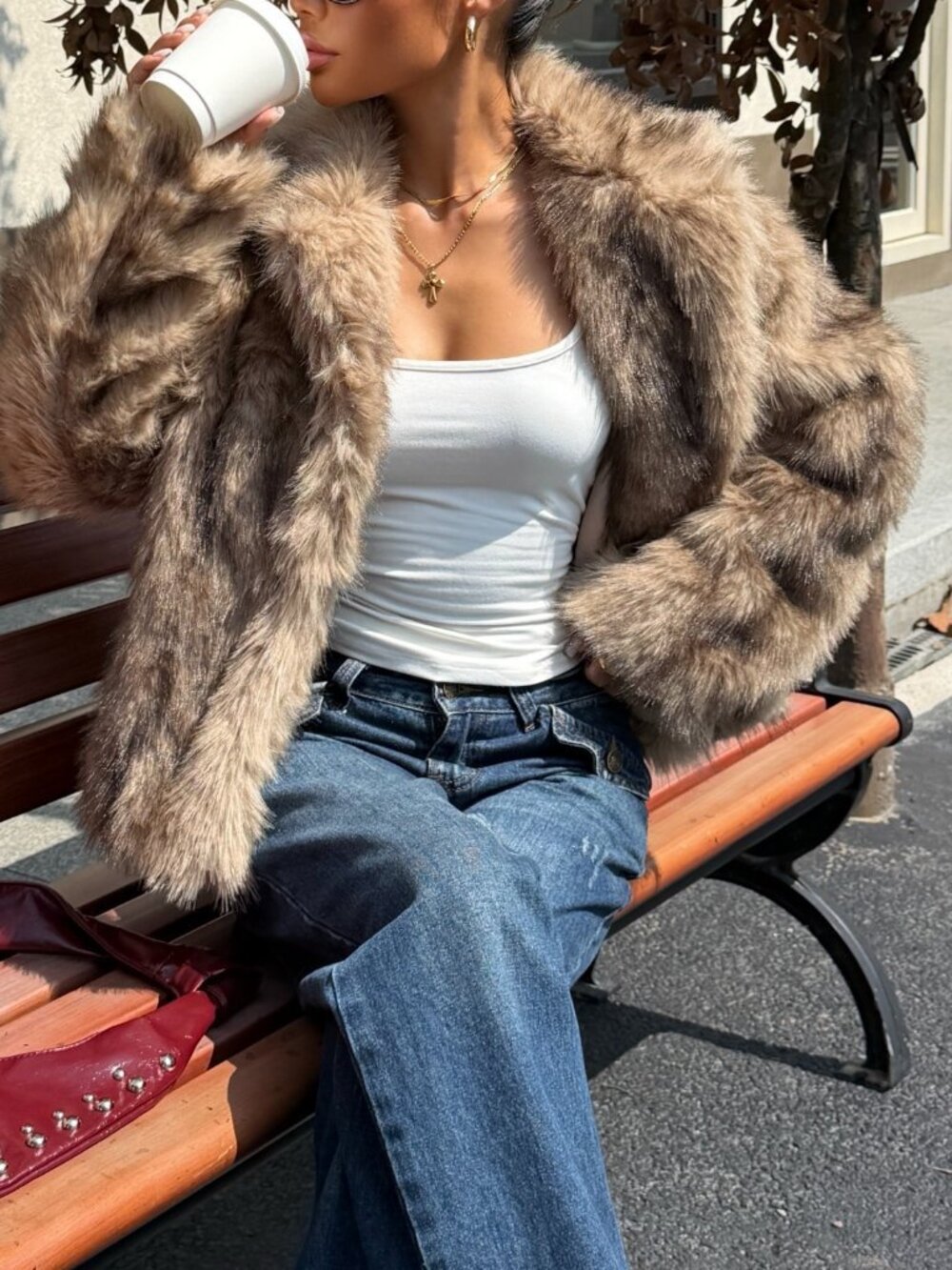 Brown Casual Women's Fuzzy Regular Sleeved Single Breasted Lapel Collar Coat